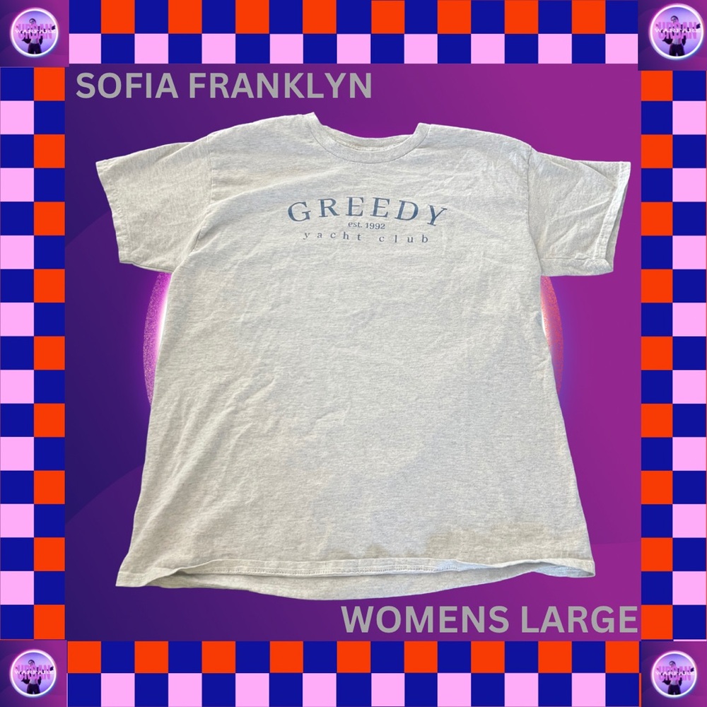 Sofia Franklyn Greedy Yacht Club grey tee